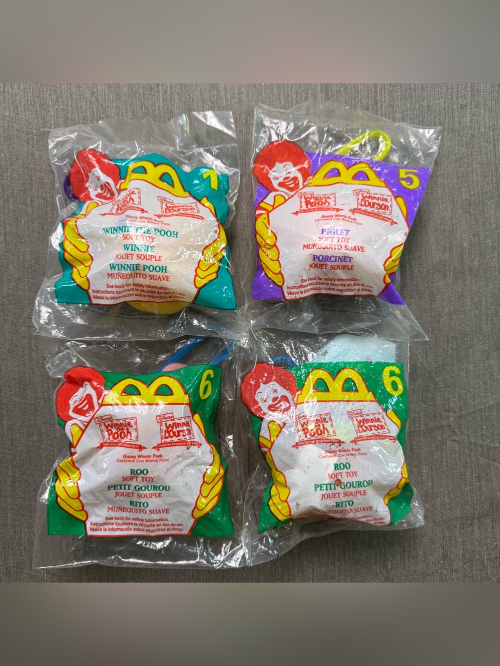 VTG 1999 McDonald's Happy Meal Toys Winnie the Pooh Plush Lot of 4 Sealed NIP